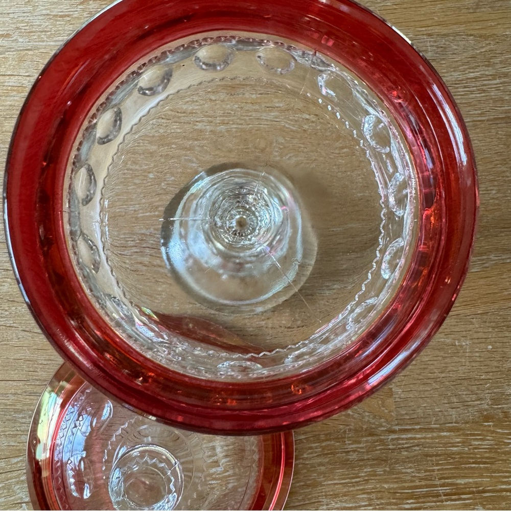 Vintage Kings Crown Ruby Thumbprint Compote with Lid - Mid Century Elegance - Picture 5 of 7